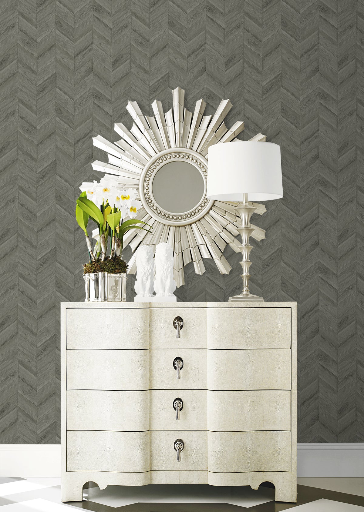 Keone Bay Chevron Harbor Grey by Coastal Haven Chevron Wallpaper – Lillian August LN40808