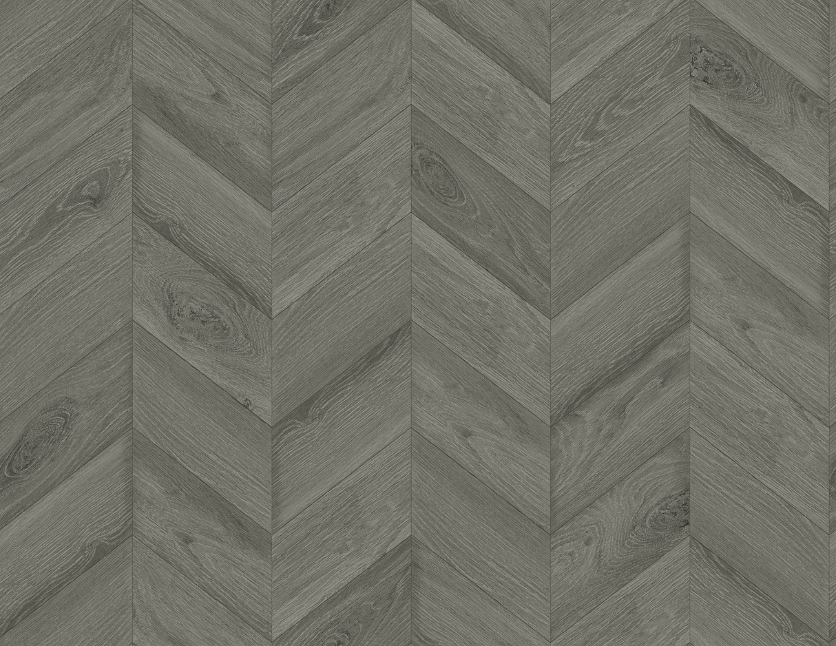 Keone Bay Chevron wallpaper in Harbor Grey with matte wood-look chevron pattern