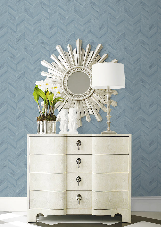 Keone Bay Chevron Bay Blue by Coastal Haven Chevron Wood Vinyl Wallpaper – Lillian August LN40812