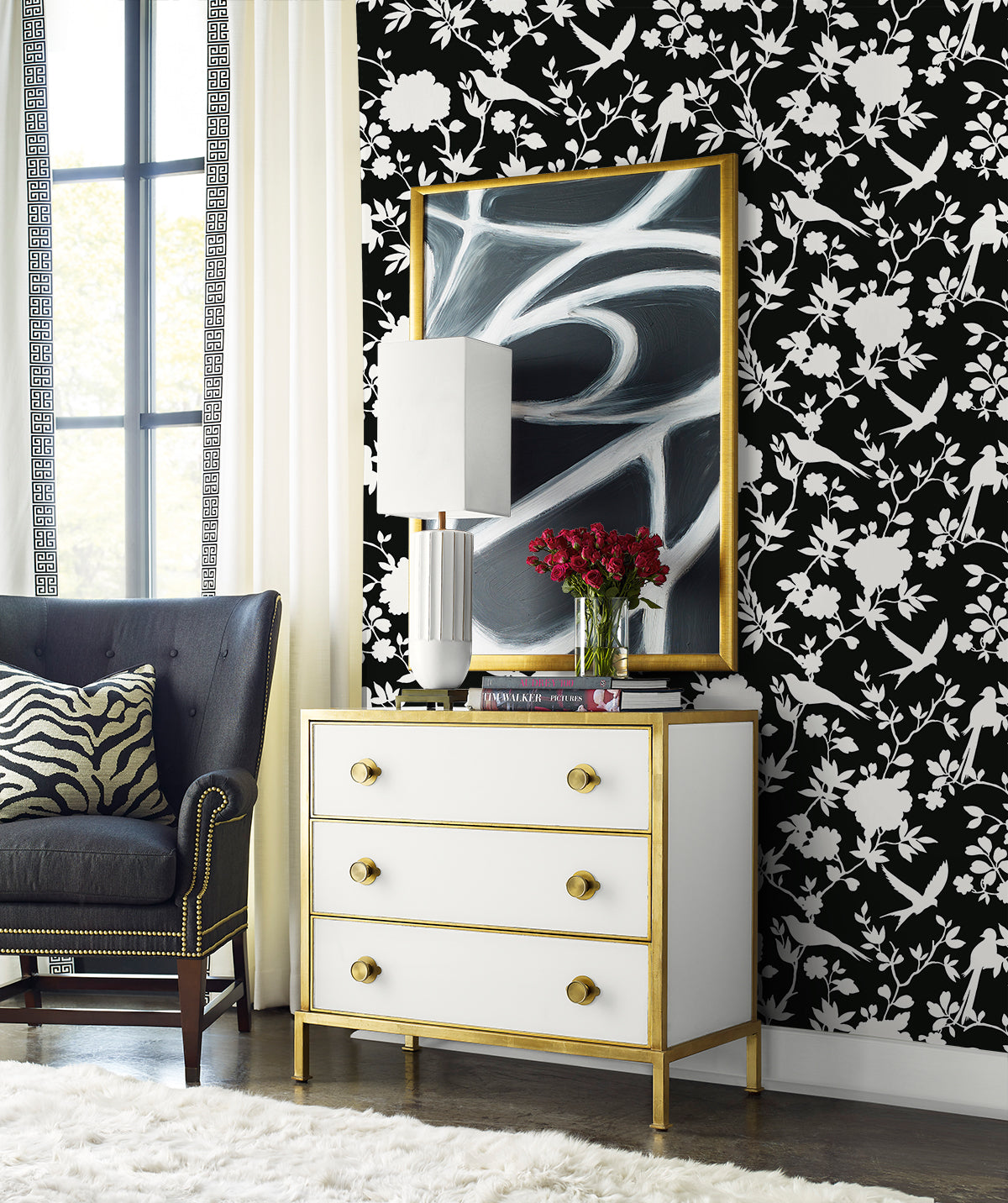 Kauai Bird Toile Inkwell by Coastal Haven Traditional Wallpaper – Lillian August LN40900