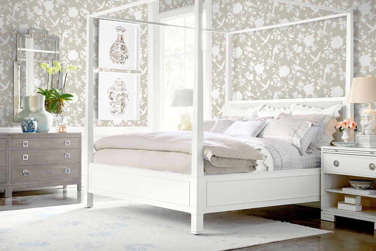 Kauai Bird Toile Argos Grey by Coastal Haven Traditional Toile Wallpaper – Lillian August LN40907