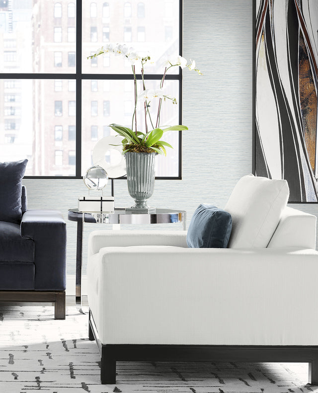 Sanctuary Stria Blue Haze by Coastal Haven Faux Grasscloth Vinyl Wallpaper – Lillian August LN41102