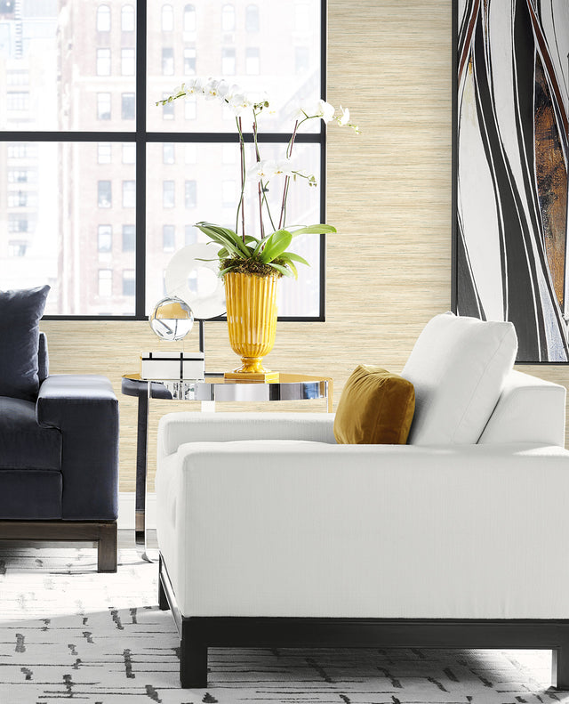 Loe Sanctuary Stria Lemongrass by Coastal Haven Faux Grasscloth Wallpaper – Lillian August LN41124