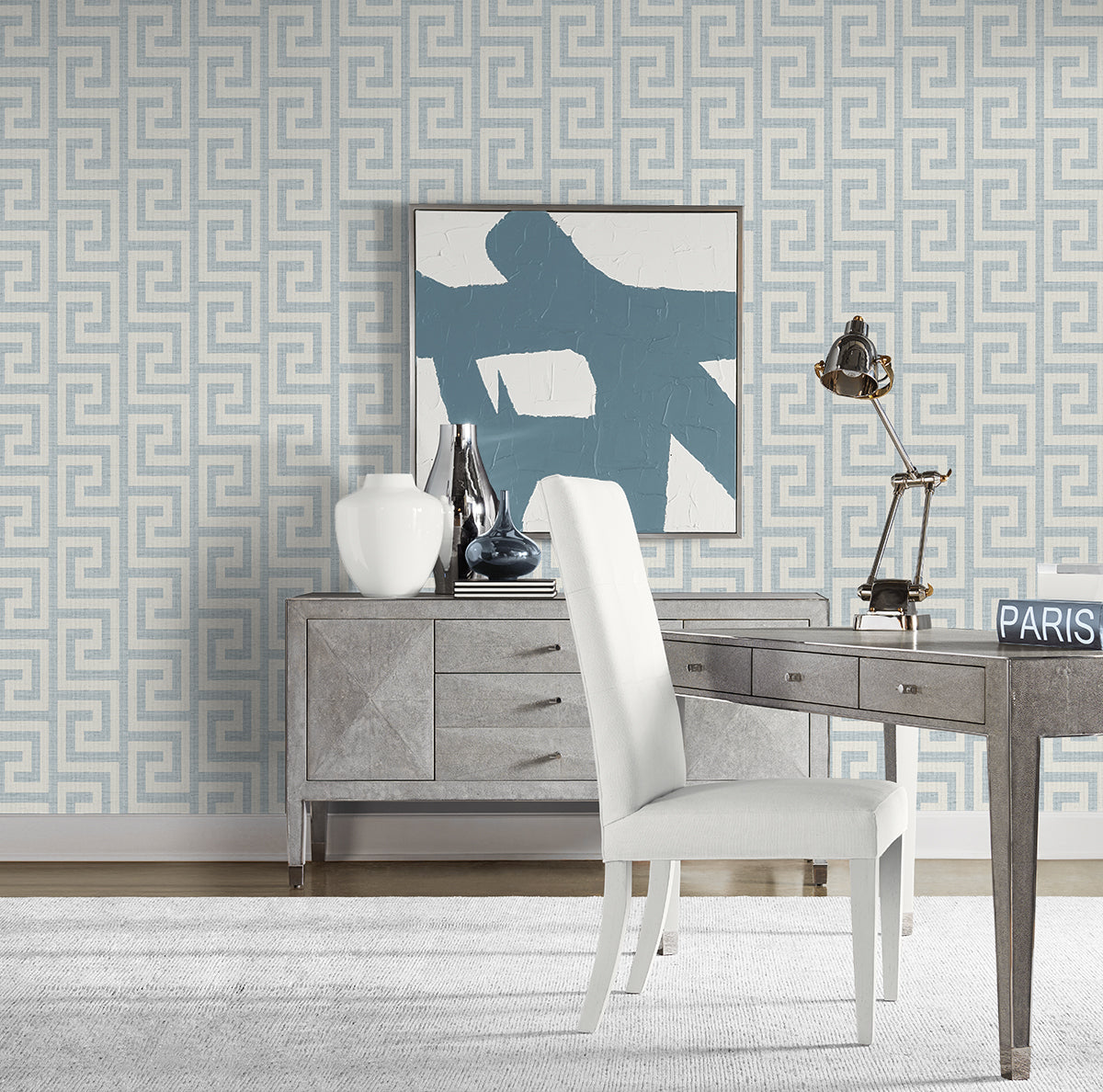 Luna Retreat Greek Key Skylight by Coastal Haven Greek Key Wallpaper – Lillian August LN41202