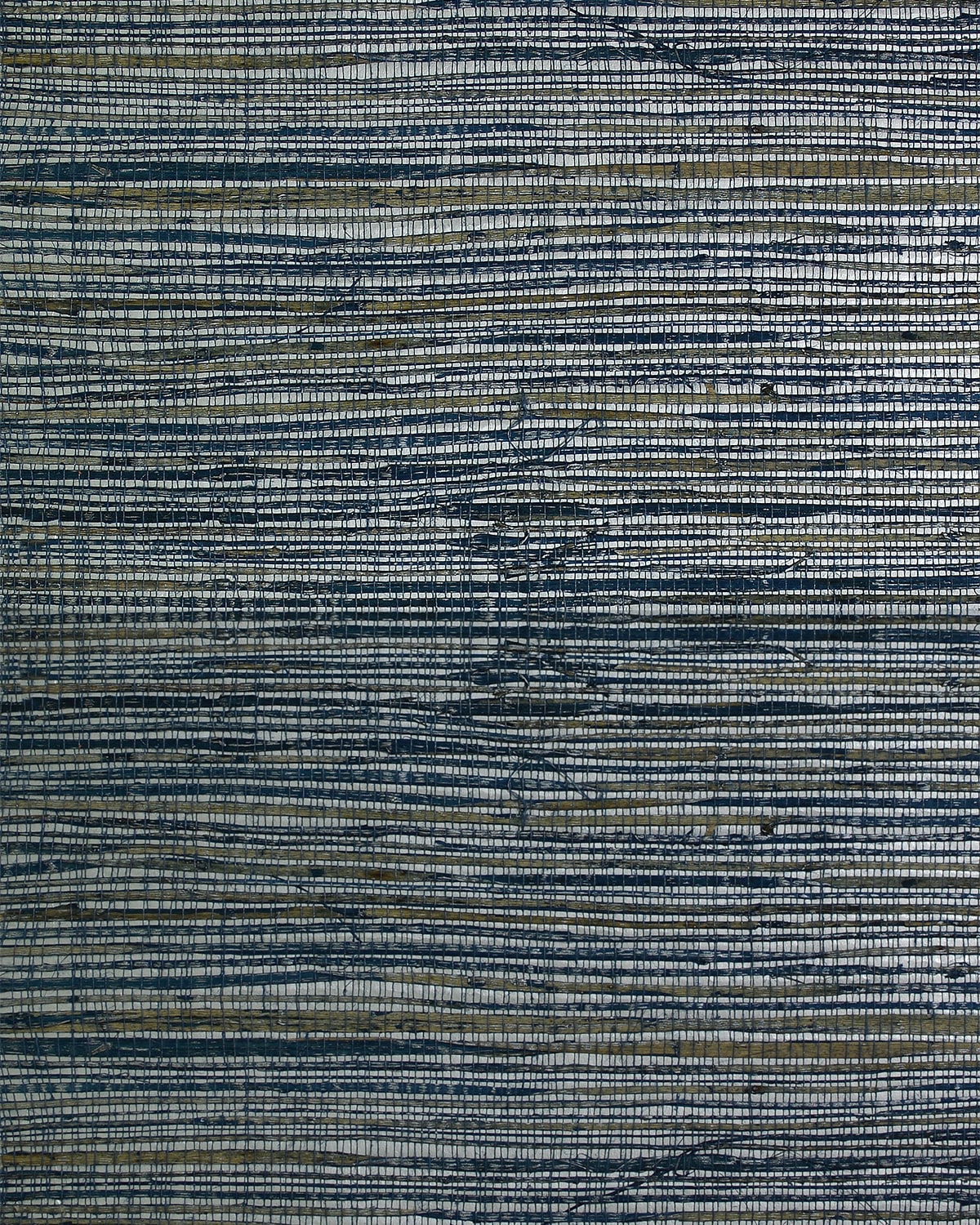 Aegean blue raw hemp grasscloth wallpaper with horizontal woven texture