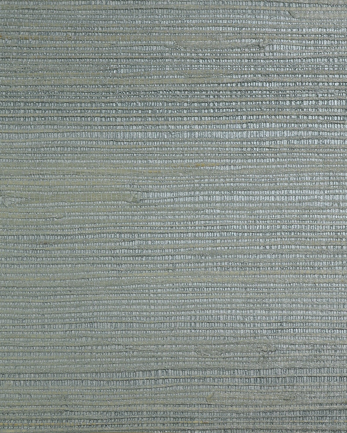 Crystal silver-toned raw jute grasscloth wallpaper with satin finish and horizontal woven texture.