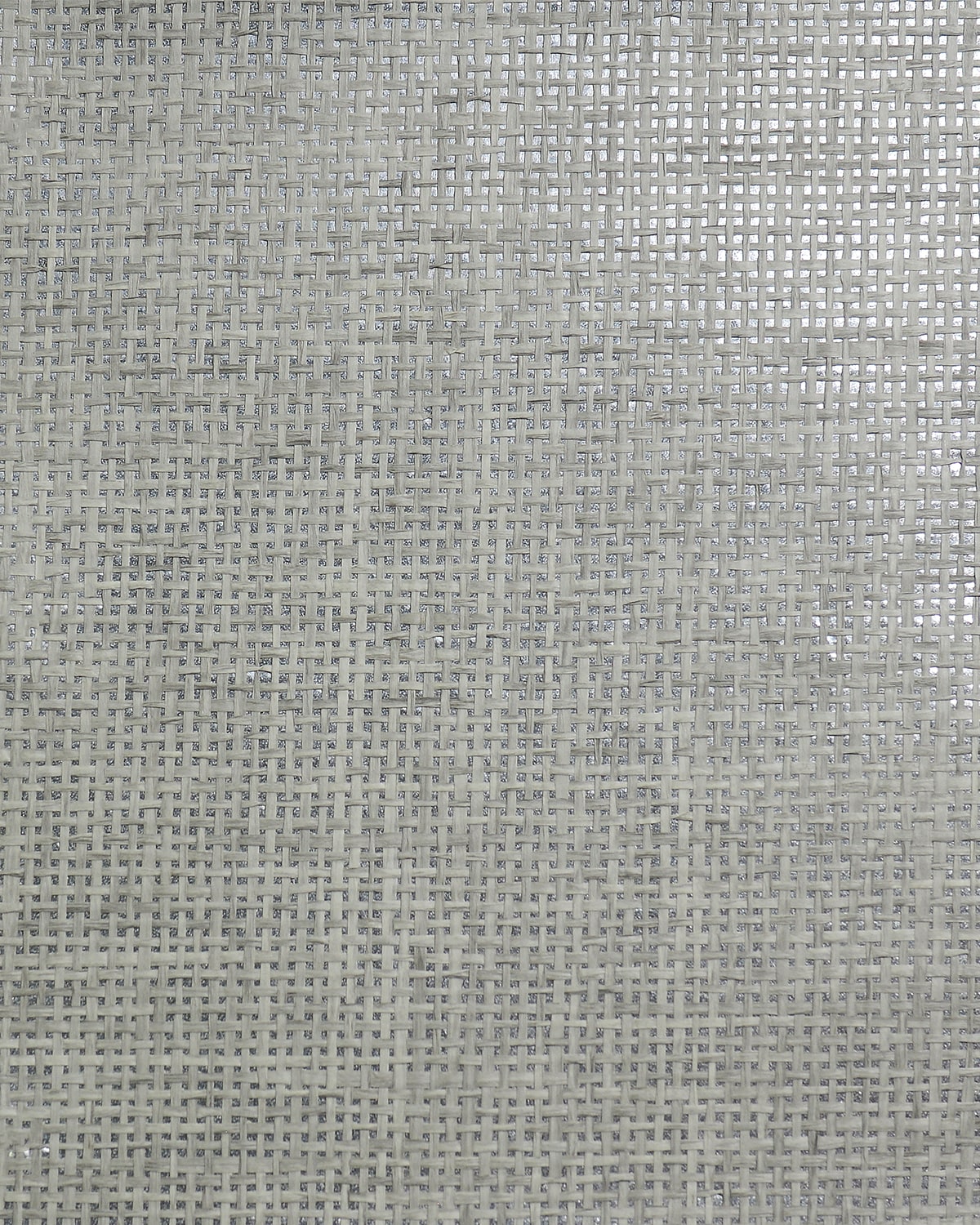 Close-up of Japanese paperweave grasscloth wallpaper in a foil-toned, cool neutral weave.