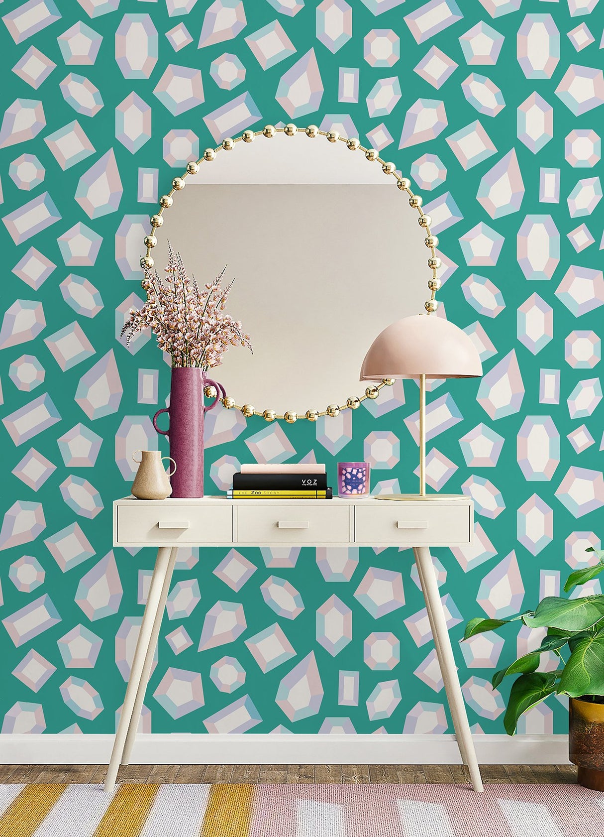 Lele Gems Teal Peel & Stick Wallpaper with Graphic Novelty Gem Motif - LSS4952