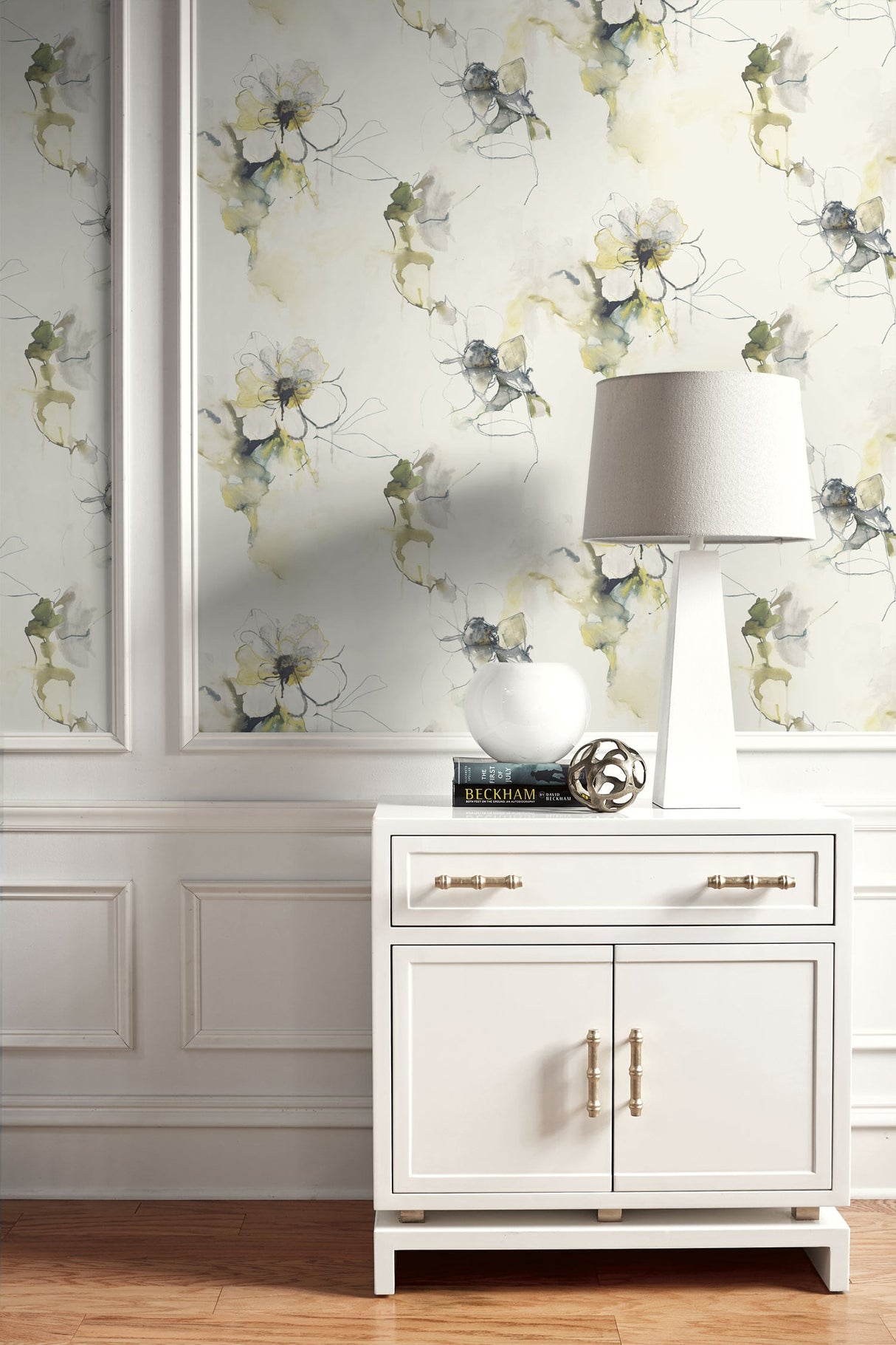 Anemone Watercolor Floral Dark Ash and Canary by Living with Art Watercolor Floral Wallpaper – Seabrook Designs LW50007