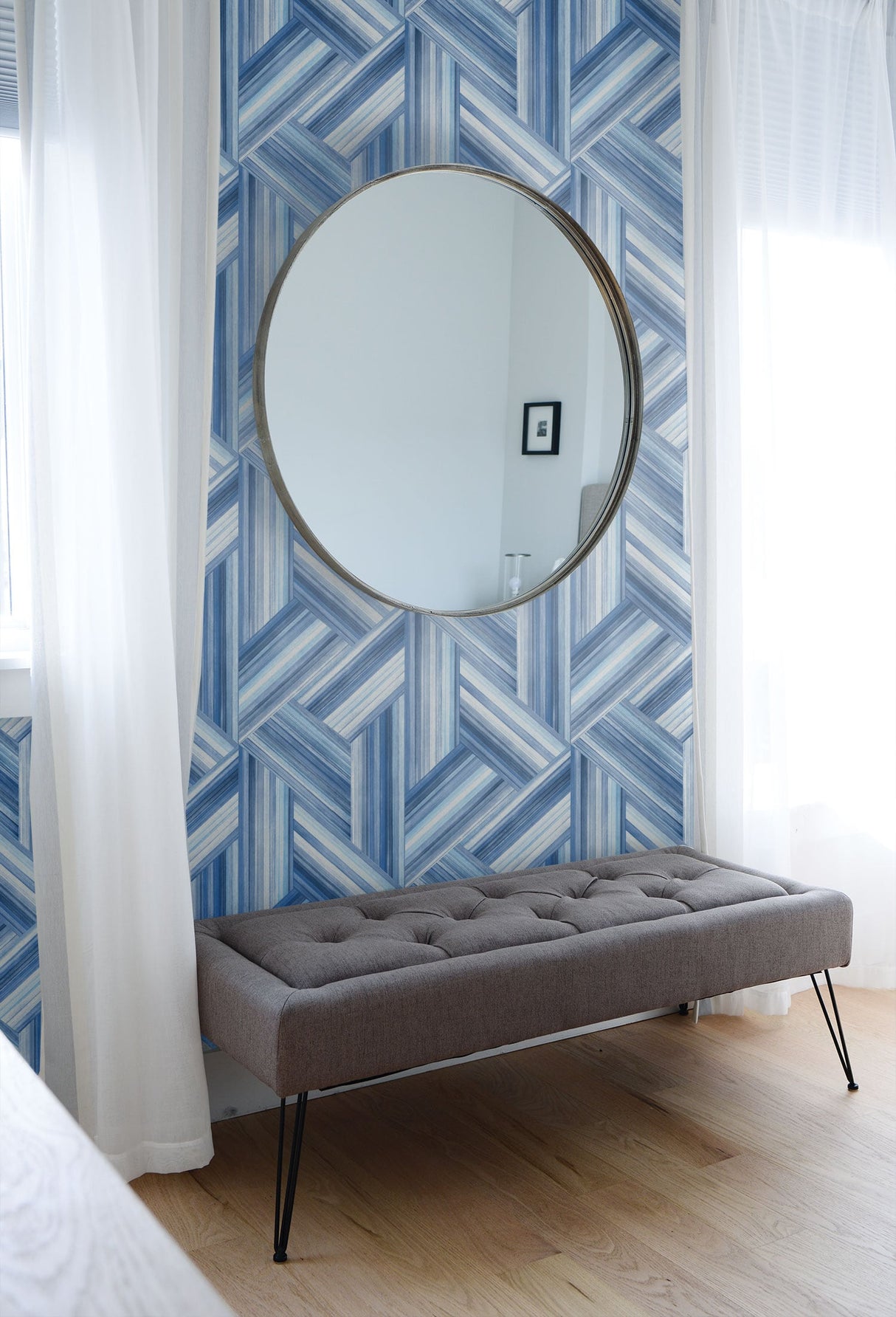 Geo Inlay Denim and Sky Blue by Living with Art Geometric Wallpaper – Seabrook Designs LW50102