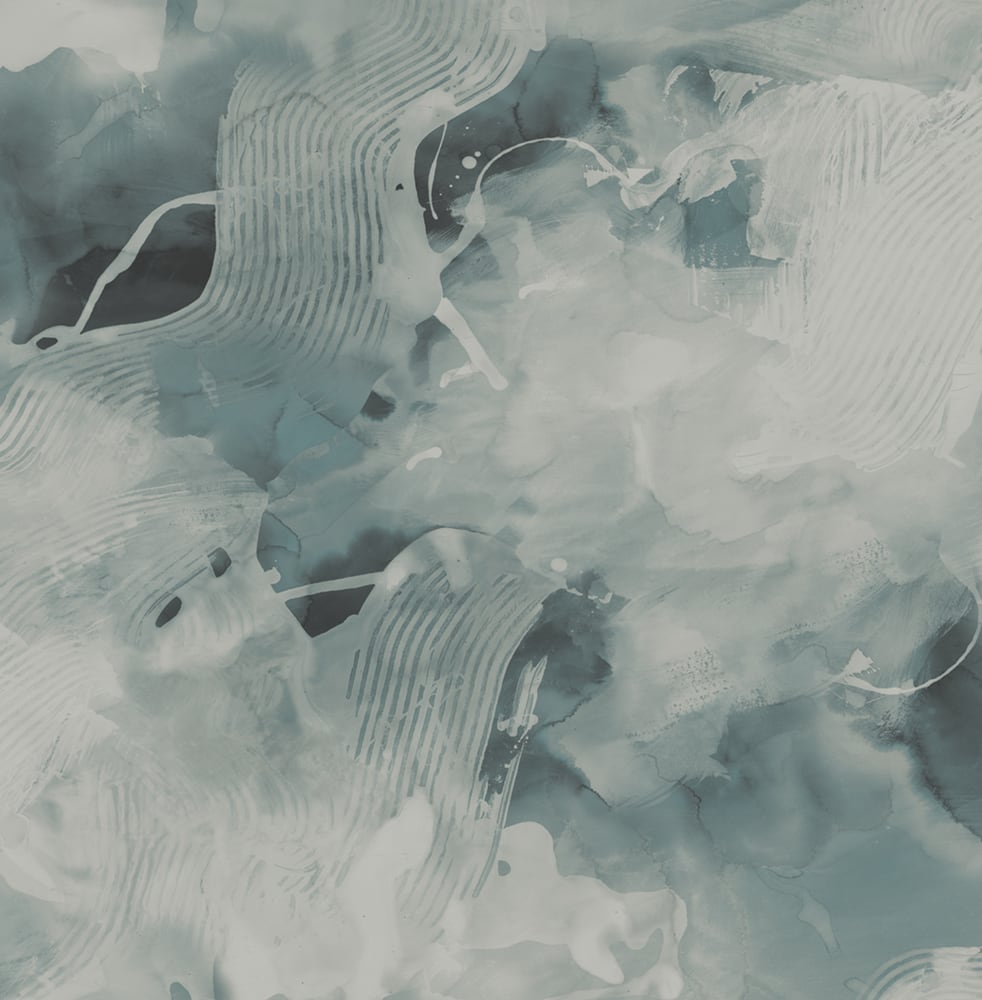 Abstract watercolor-style wallpaper in sea green and pearl tones with layered brushstroke textures.