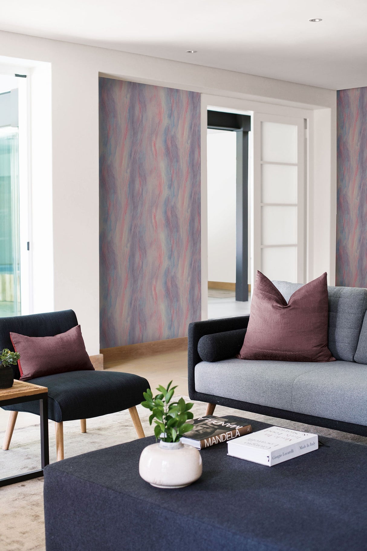 Smoke Texture Bluestone and Rosewood by Living with Art Embossed Vinyl Wallpaper – Seabrook Designs LW50901