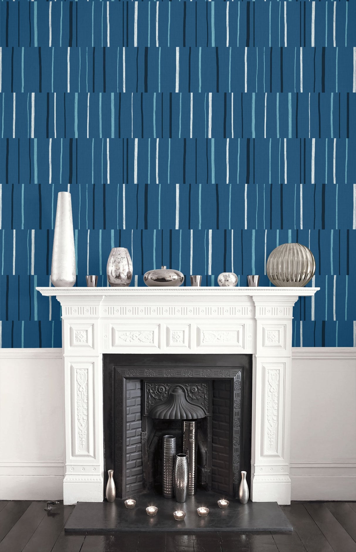 Block Lines Blueberry, Midnight & Blue Skies by Living with Art Geometric Stripe Wallpaper – Seabrook Designs LW51202