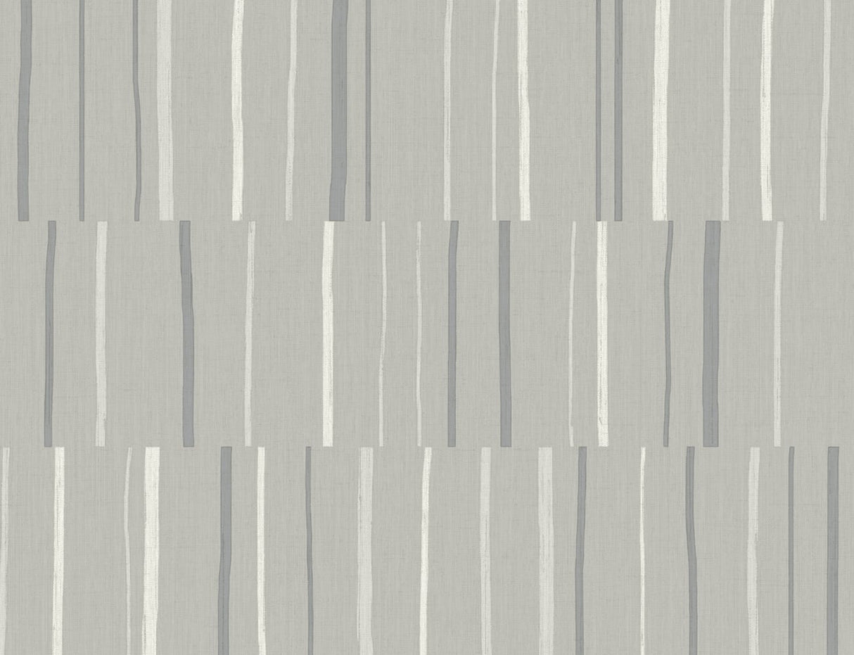 Block Lines wallpaper in metallic silver and cove gray geometric line pattern