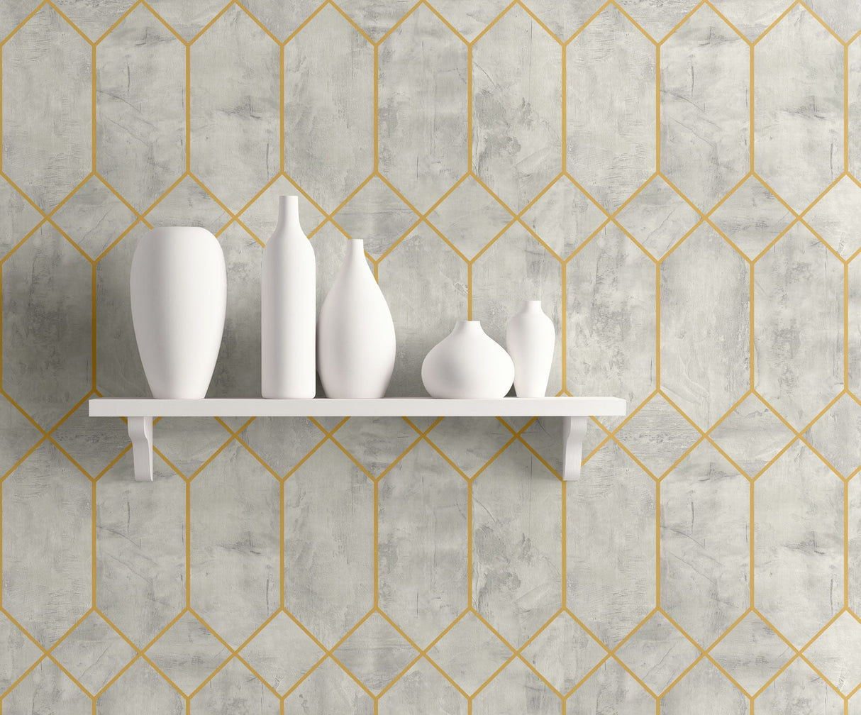 Geo Faux Silver Birch and Metallic Gold by Living with Art Geometric Metallic Wallpaper – Seabrook Designs LW51610