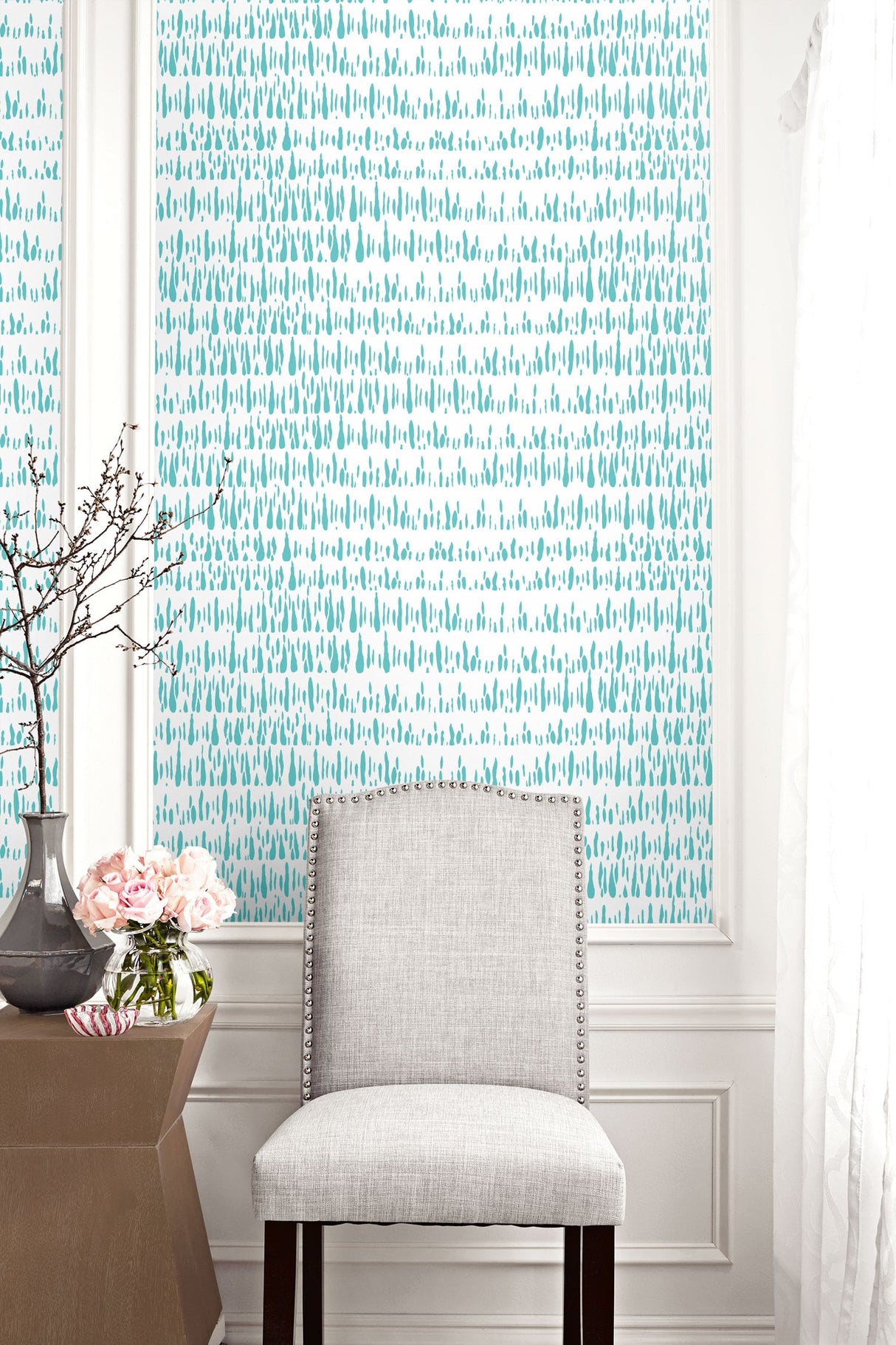 Brush Marks Teal and White by Living with Art Abstract Wallpaper – Seabrook Designs LW51804