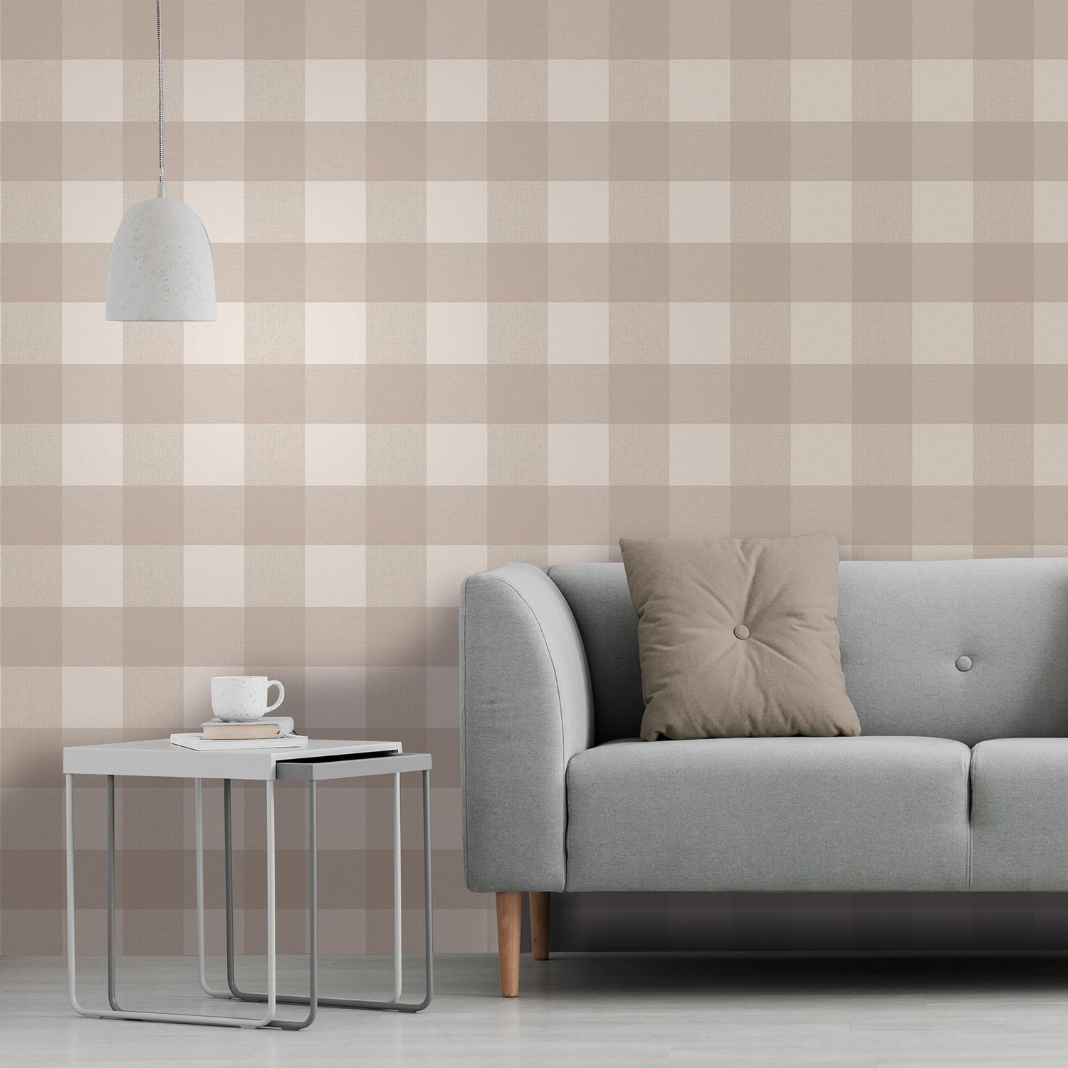 Ernie Neutral Plaid Wallpaper with Farmhouse Plaids Pattern - Fine Decor M1503