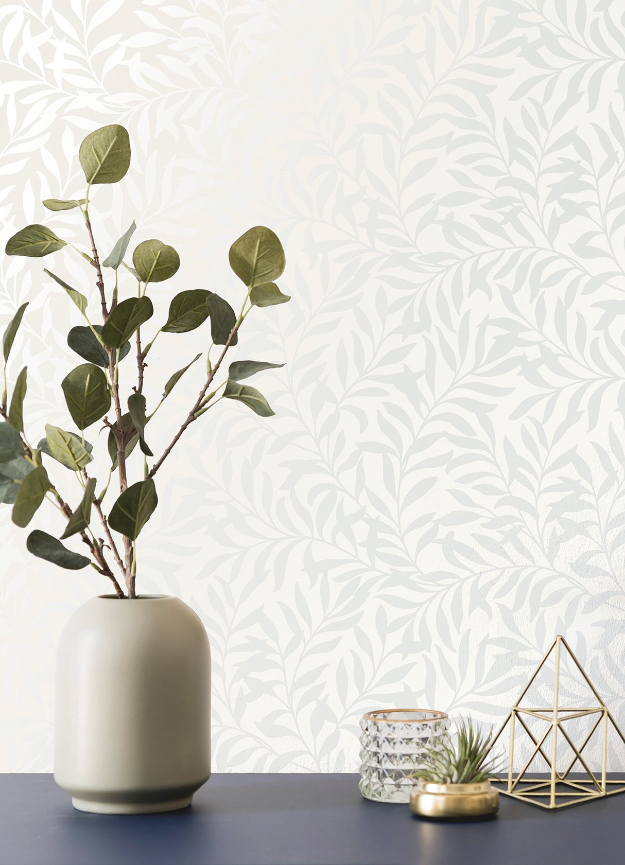 Salix Silver Leaf Wallpaper with Botanical Leaf Pattern, Traditional Non Woven - Brewster M1666