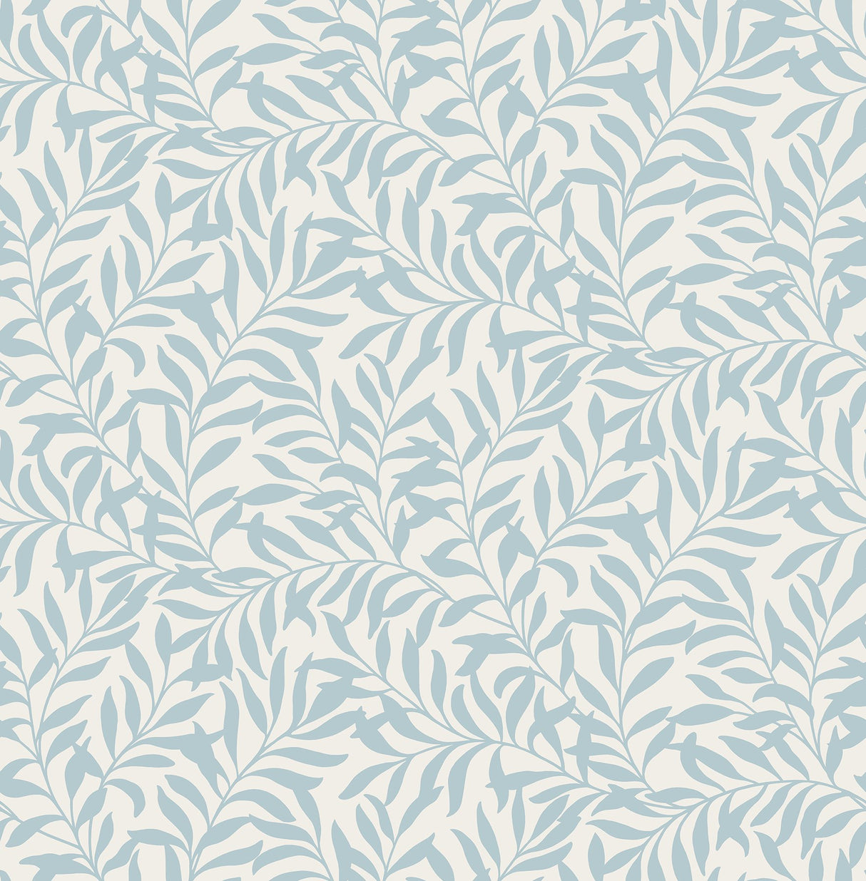 Salix Light Blue Leaf Wallpaper with Botanical Leaves Pattern, Traditional Unpasted Non Woven - Brewster M1669