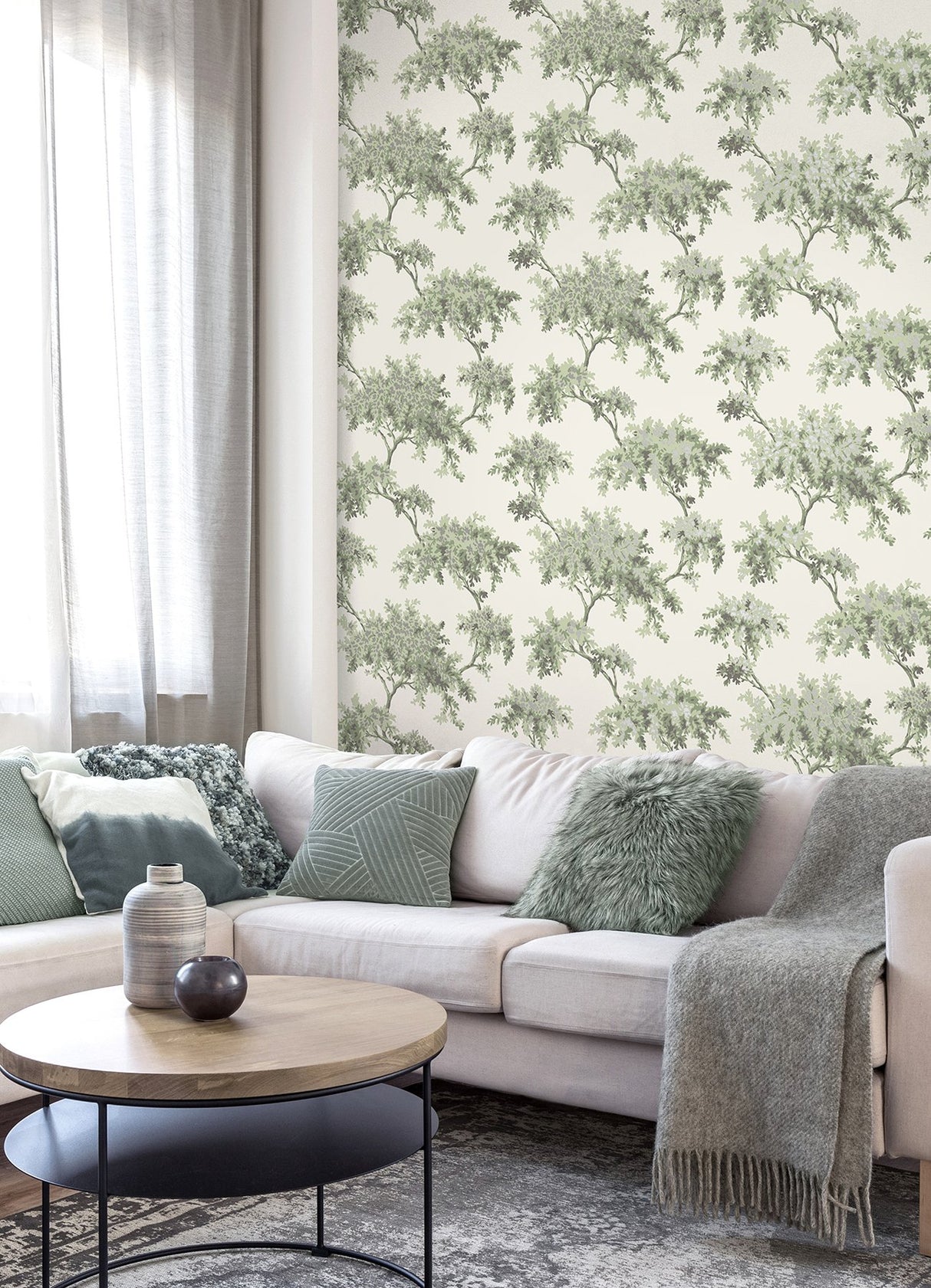Ashdown Sage Tree Wallpaper with Botanical Trees Pattern, Modern Non Woven Unpasted - Brewster M1674