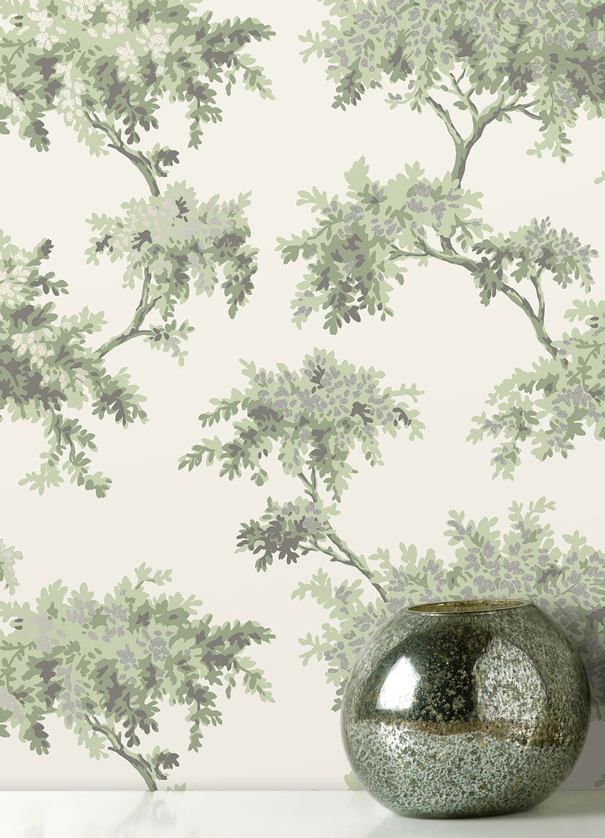 Ashdown Sage Tree Wallpaper with Botanical Trees Pattern, Modern Non Woven Unpasted - Brewster M1674