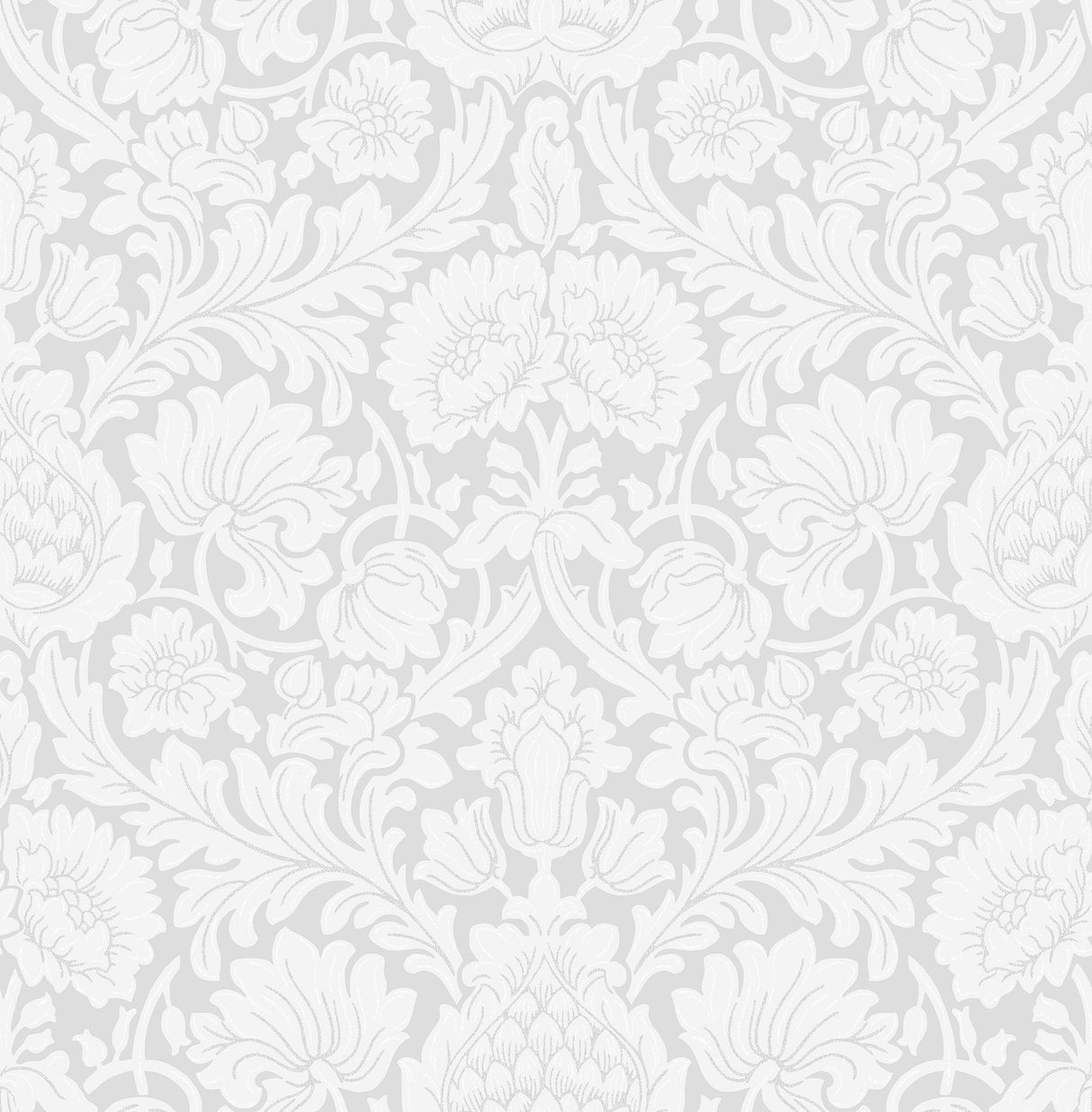 Bamburg Grey Floral Wallpaper with Botanical Damask Motif - Brewster M1683