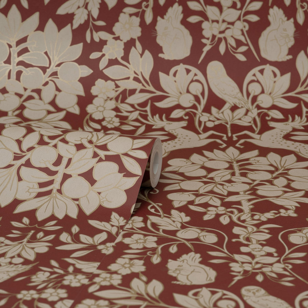 Richmond Maroon Floral Wallpaper with Whimsical Woodland Flowers Pattern - Brewster M1685