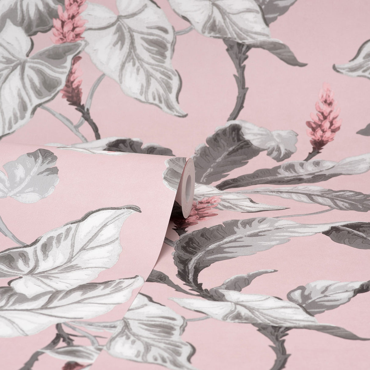 Meridian Parade Pink Tropical Leaves Wallpaper with Botanical Leaves Pattern, Tropical Style - Brewster M1690