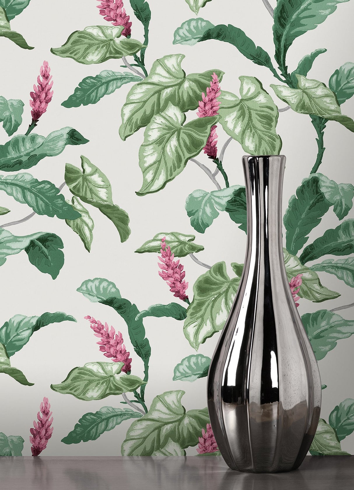 Meridian Parade Green Tropical Leaves Wallpaper with Botanical Leaf Pattern - Brewster M1692