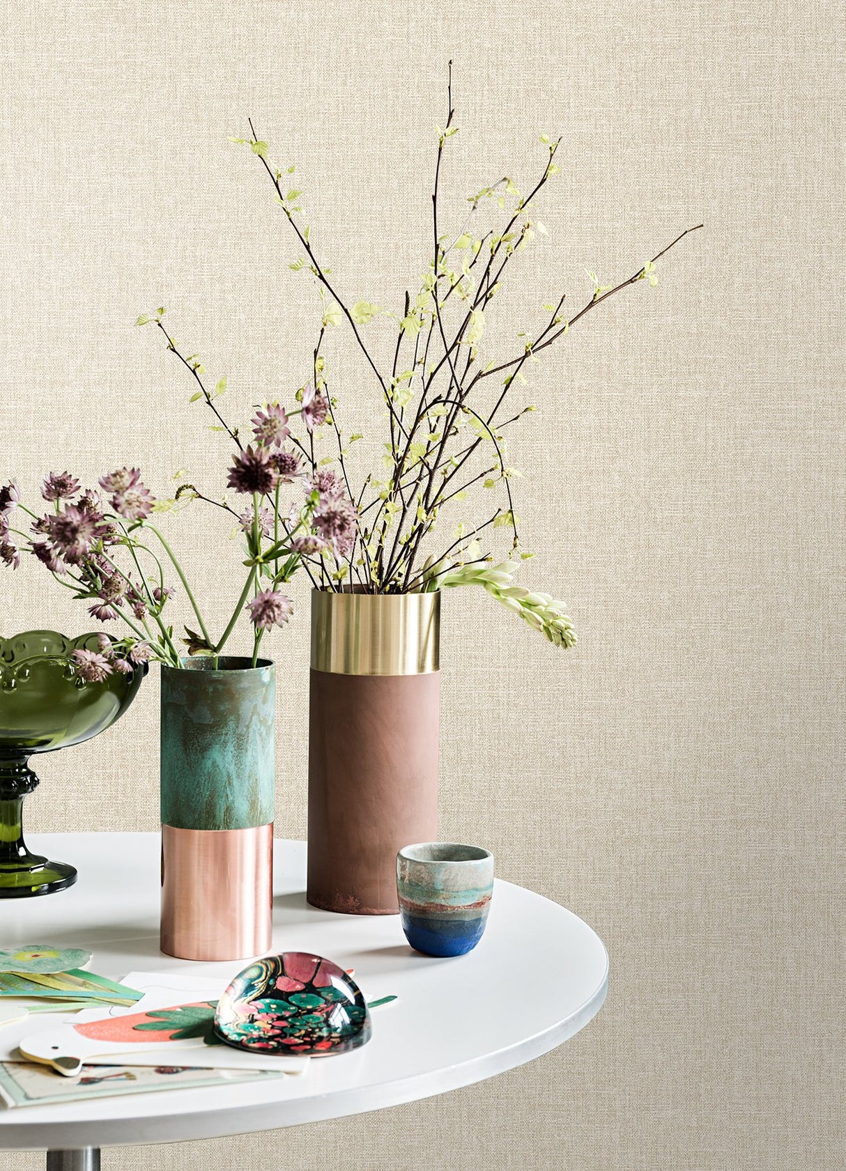 Glen Beige Linen Wallpaper