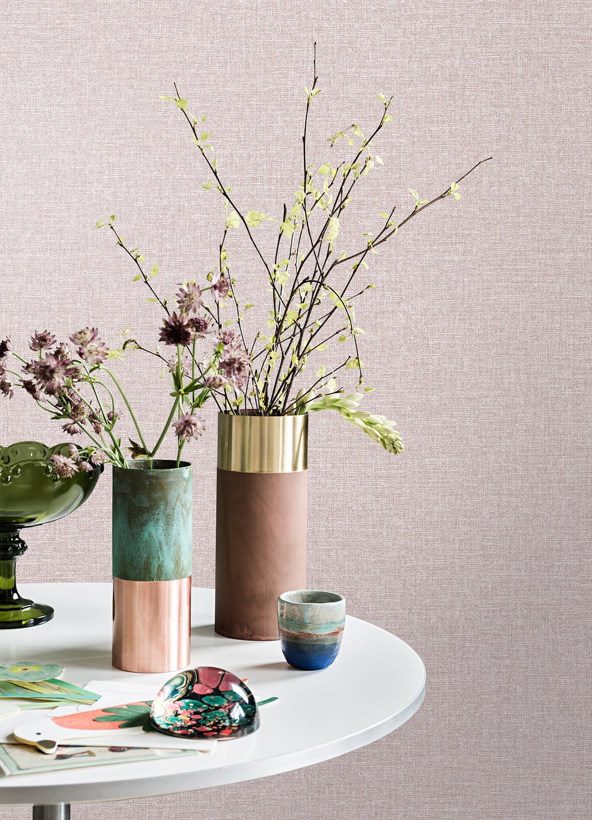 Glen Pink Linen Wallpaper