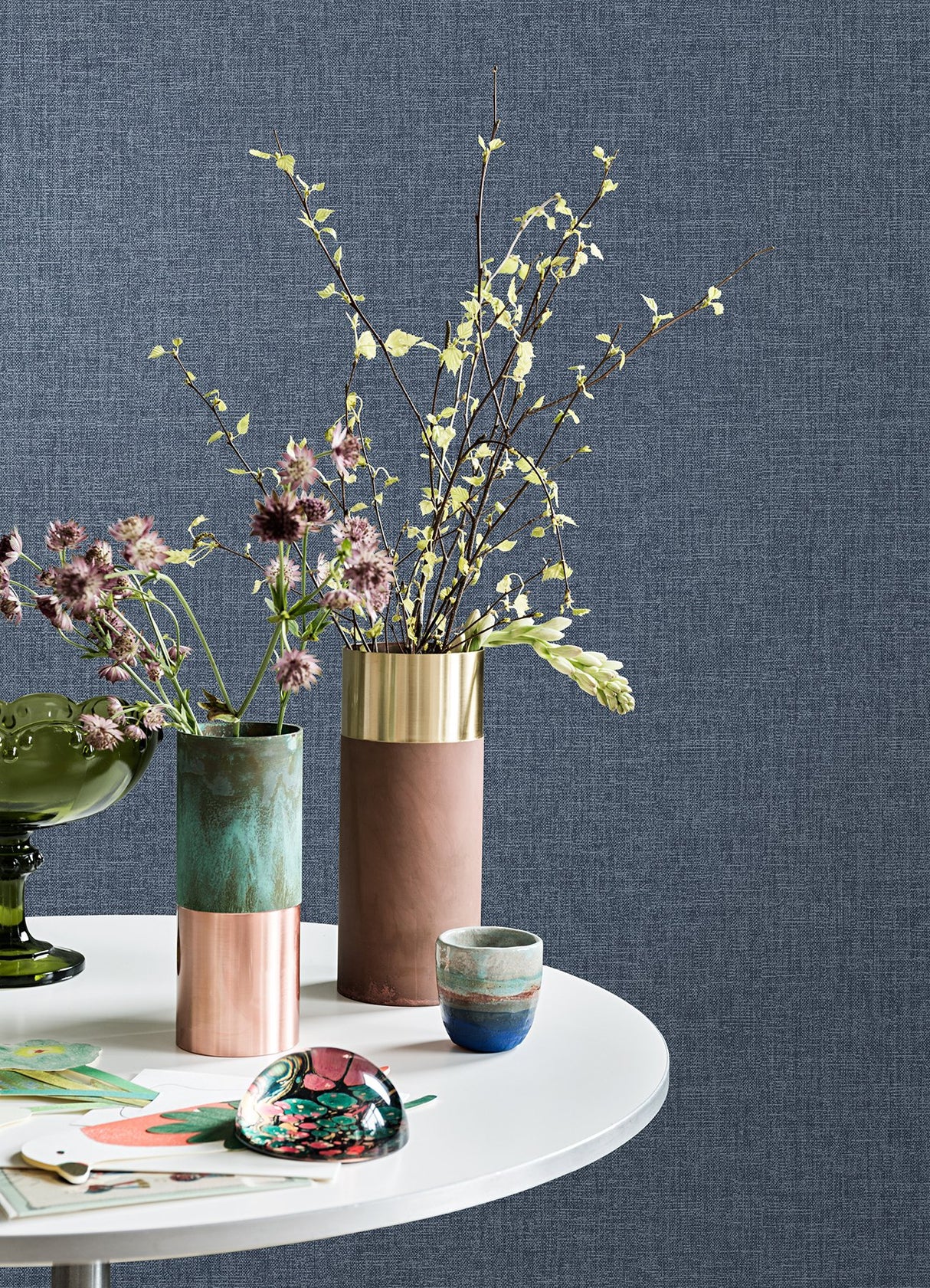 Glen Dark Blue Linen Wallpaper