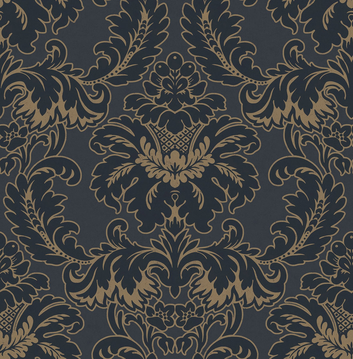 Windsor Blue Damask Wallpaper with Traditional Damask Pattern - Brewster M1704