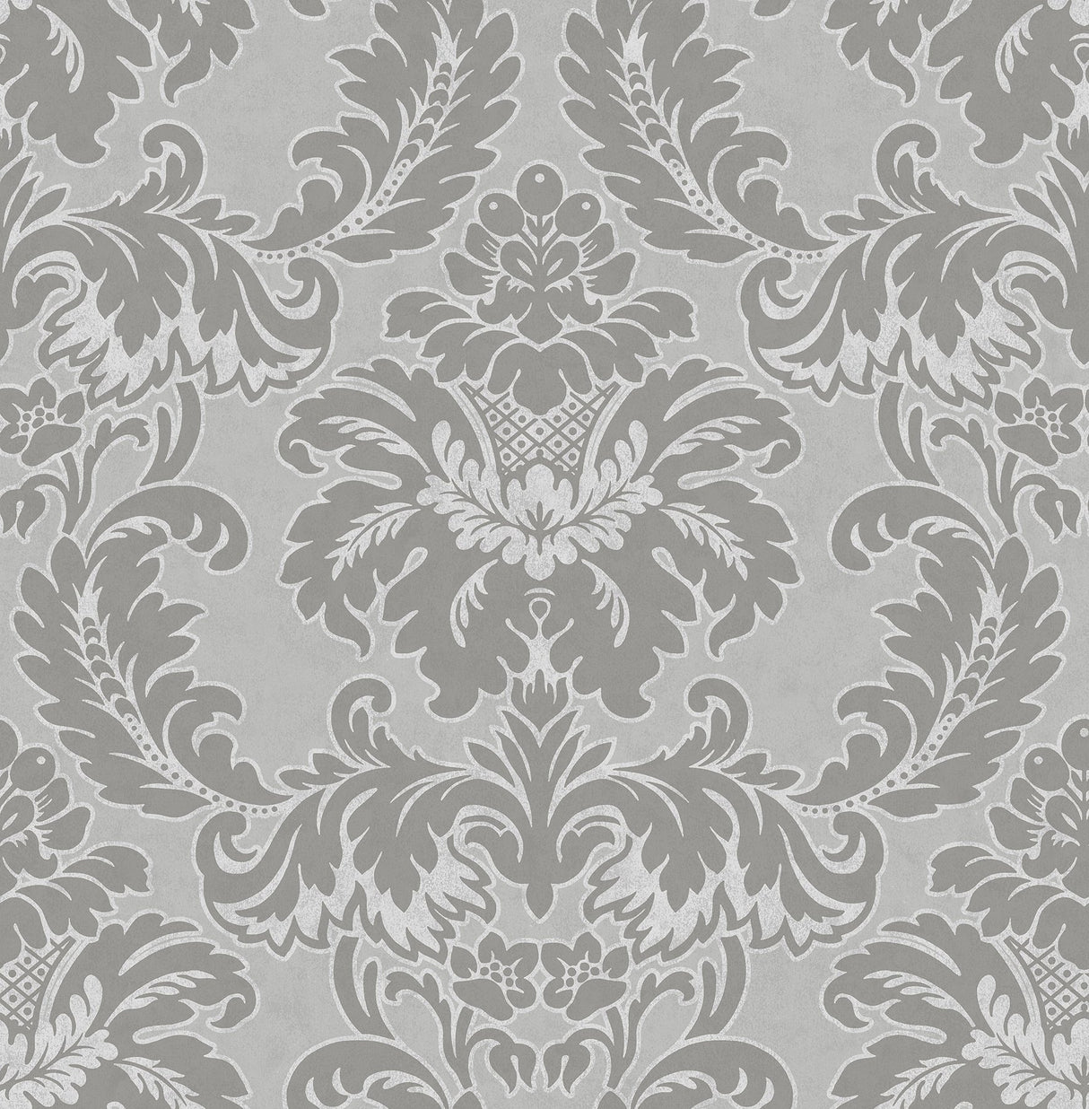 Windsor Grey Damask Wallpaper with Traditional Damask Pattern - Brewster M1705