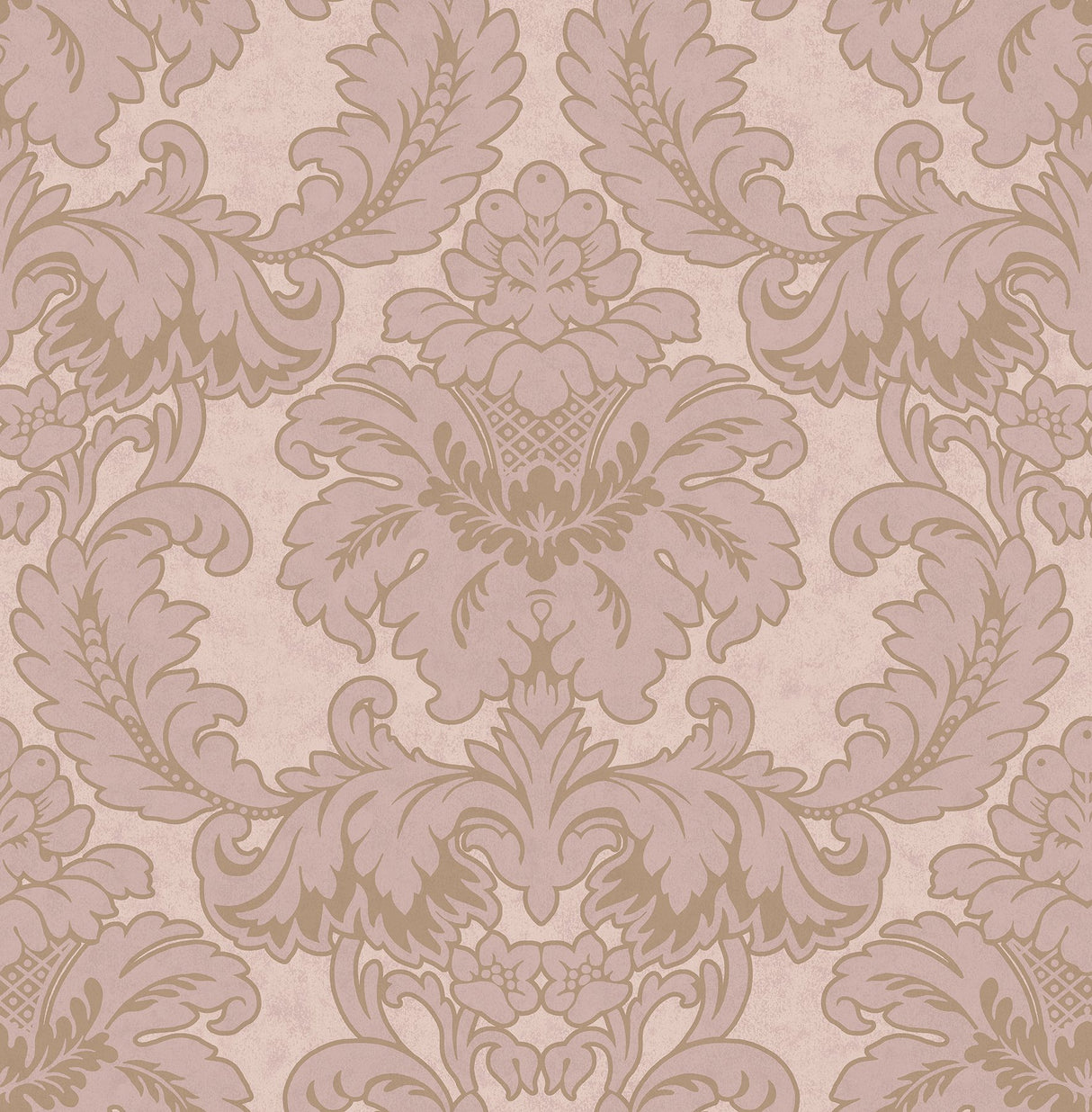 Windsor Pink Damask Wallpaper with Rose Gold Accents - Brewster M1706