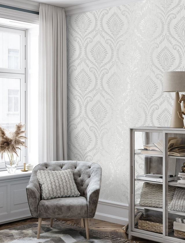 Estelle Grey Damask Wallpaper