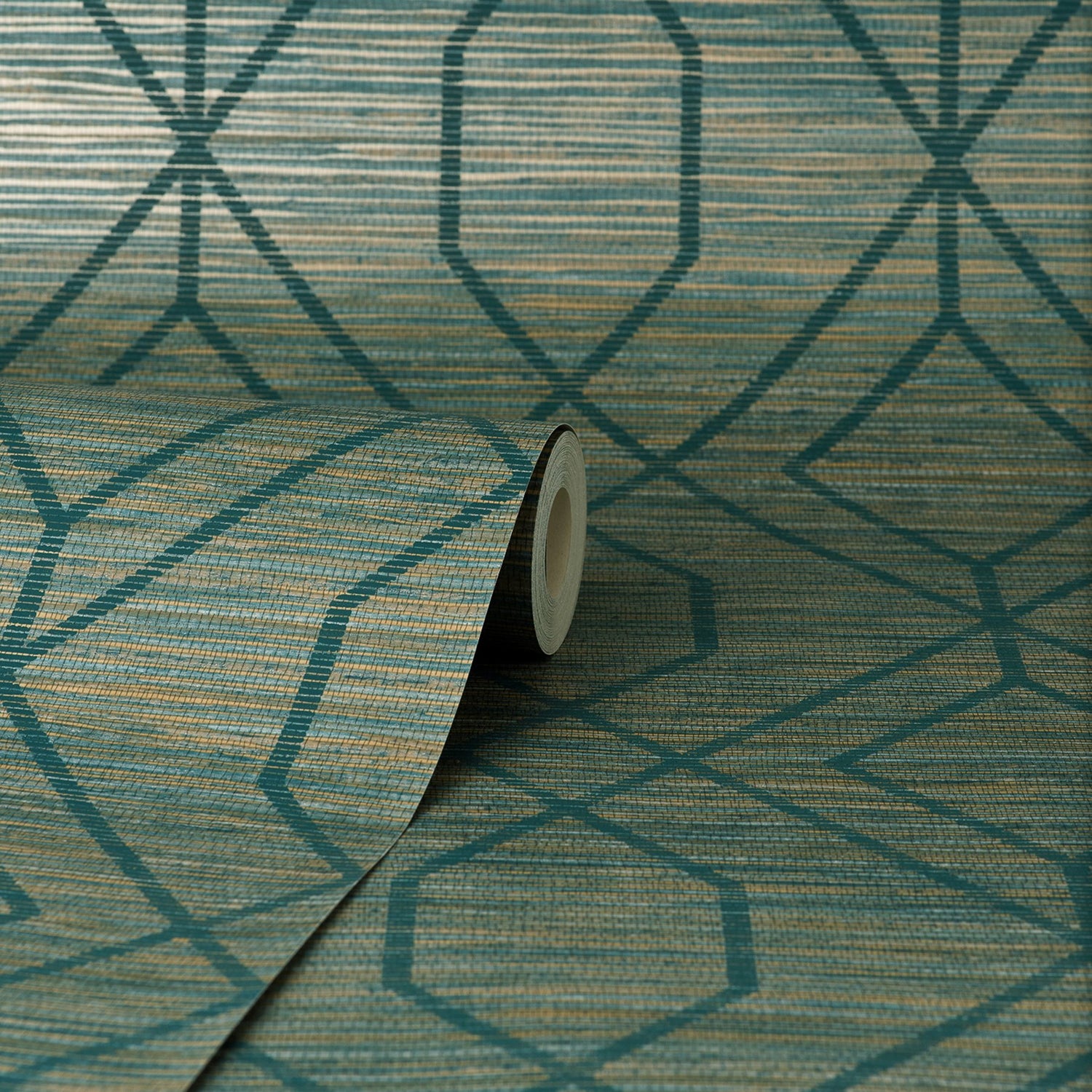 Fusion Teal Trellis Wallpaper with Modern Geometric Pattern - Fine Decor M1773