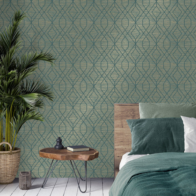 Fusion Teal Trellis Wallpaper with Modern Geometric Pattern - Fine Decor M1773