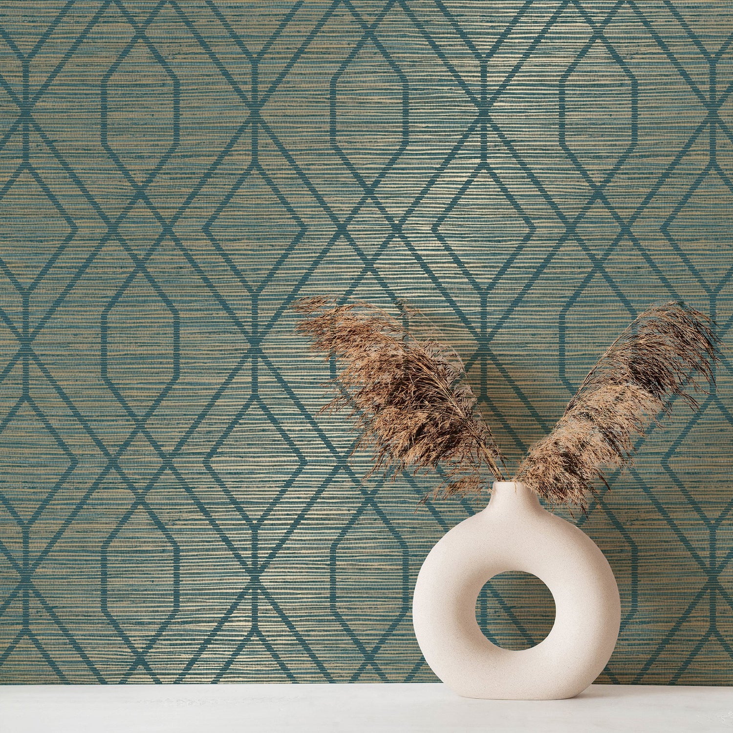 Fusion Teal Trellis Wallpaper with Modern Geometric Pattern - Fine Decor M1773