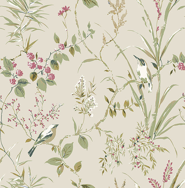 Fine Decor Mariko Neutral Botanical Wallpaper M1855 roll and room scenes