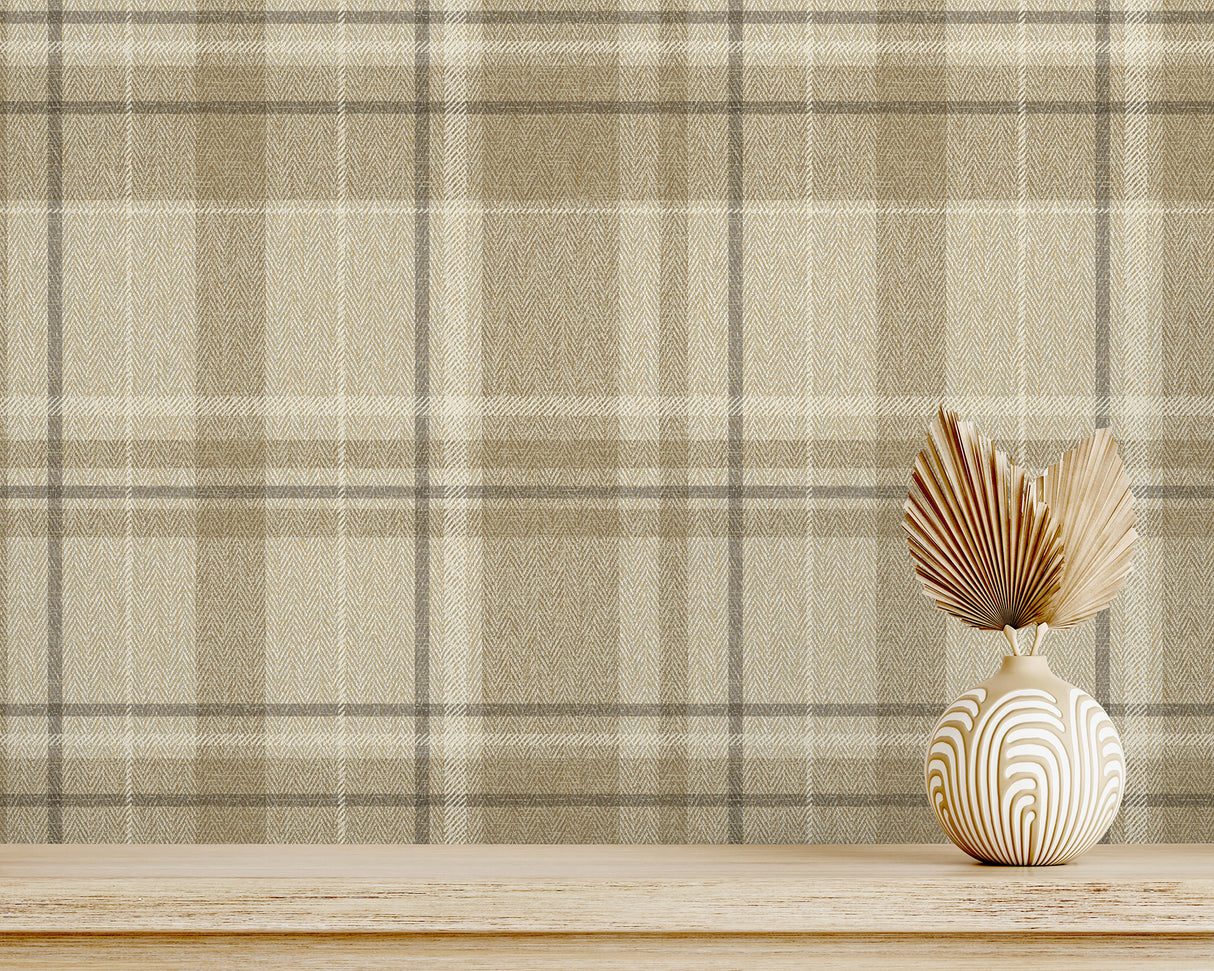 Harris Light Brown by Fine Decor Plaid Chevron Wallpaper – Brewster Home Fashions M1868