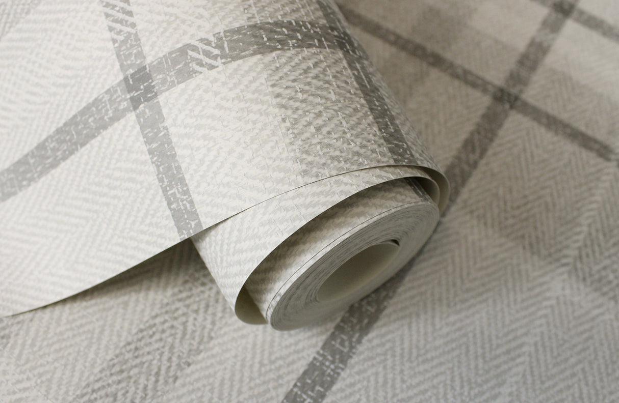 Harris Grey by Fine Decor Plaid Chevron Wallpaper- Brewster Home Fashions M1871