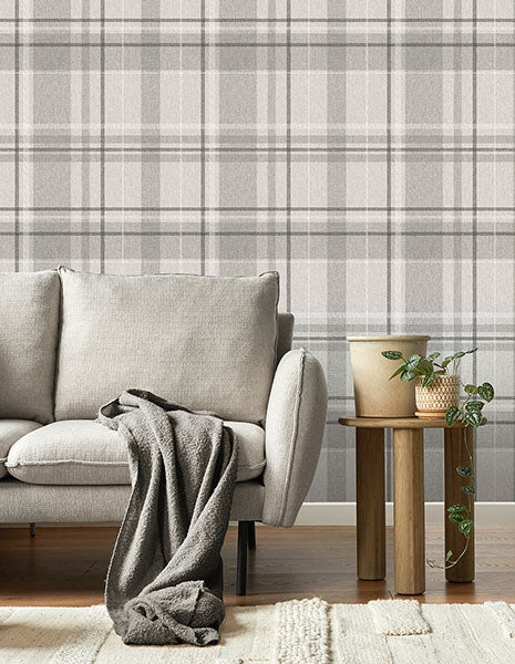 Harris Grey by Fine Decor Plaid Chevron Wallpaper- Brewster Home Fashions M1871