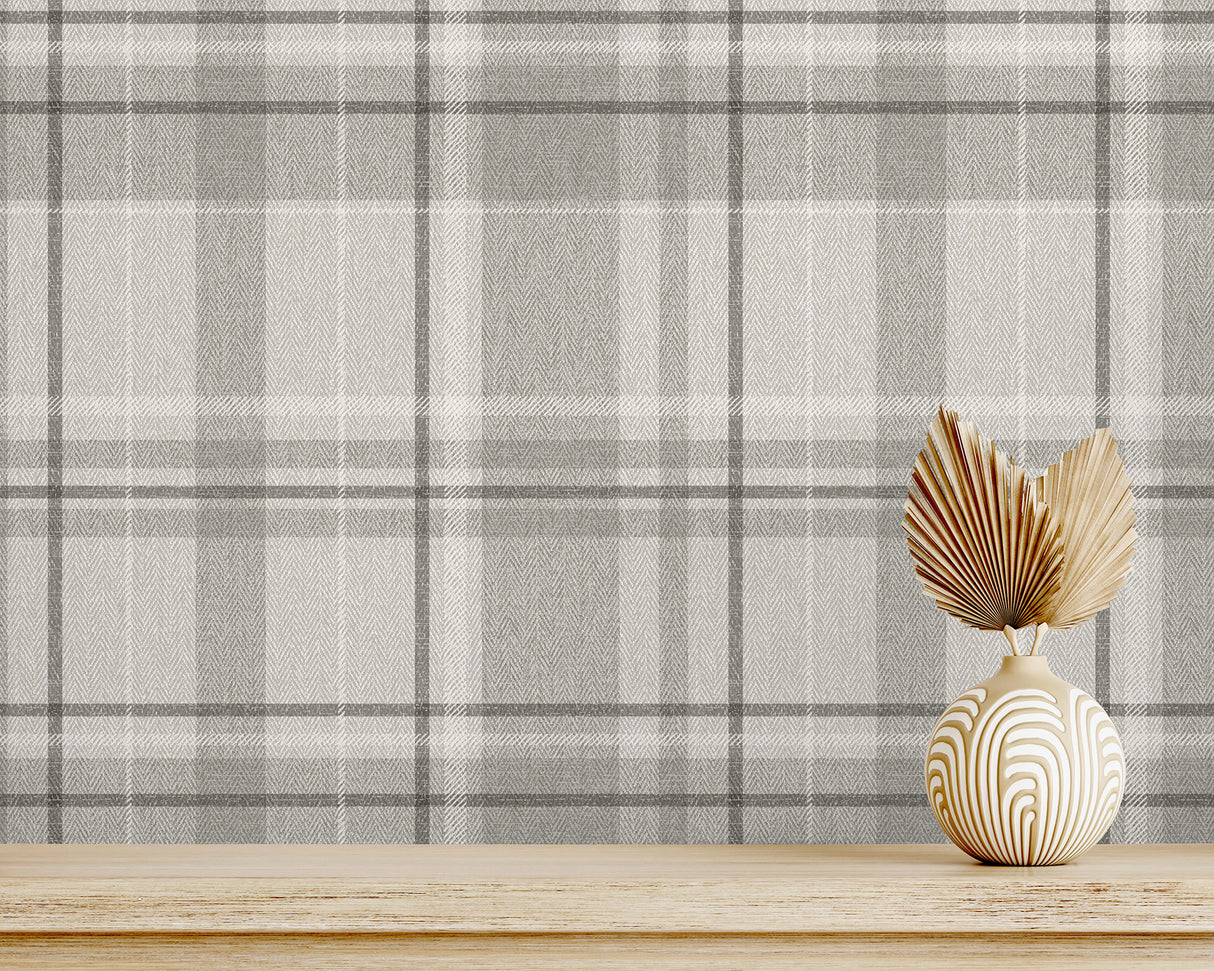 Harris Grey by Fine Decor Plaid Chevron Wallpaper- Brewster Home Fashions M1871