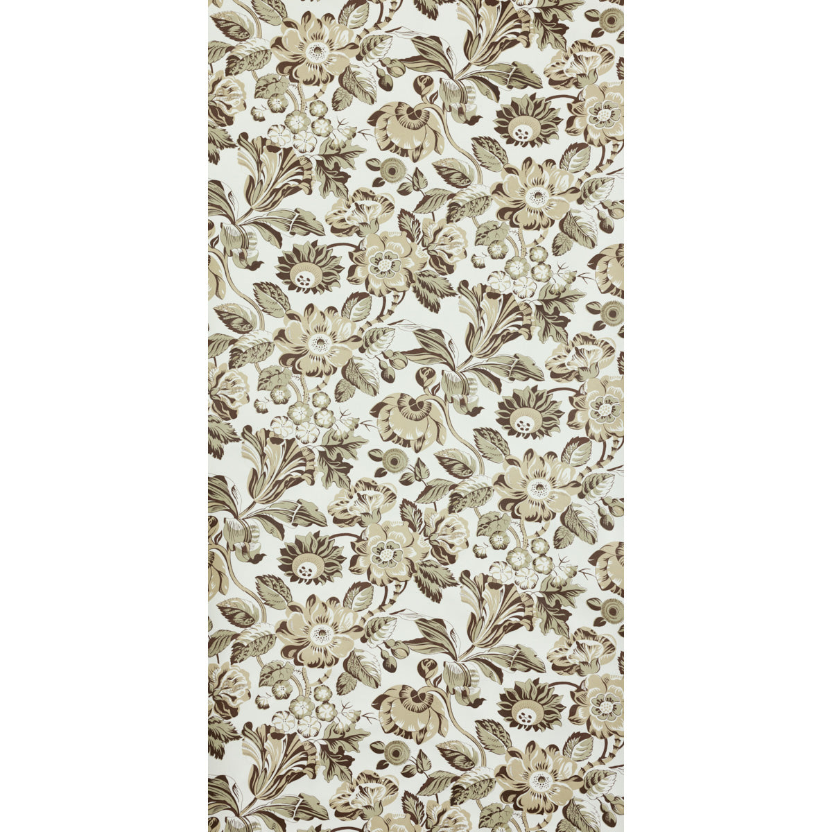 MICHEL wallpaper in Cardamon by Raoul Textiles for Schumacher, hand-printed floral pattern on Japanese pulp paper.