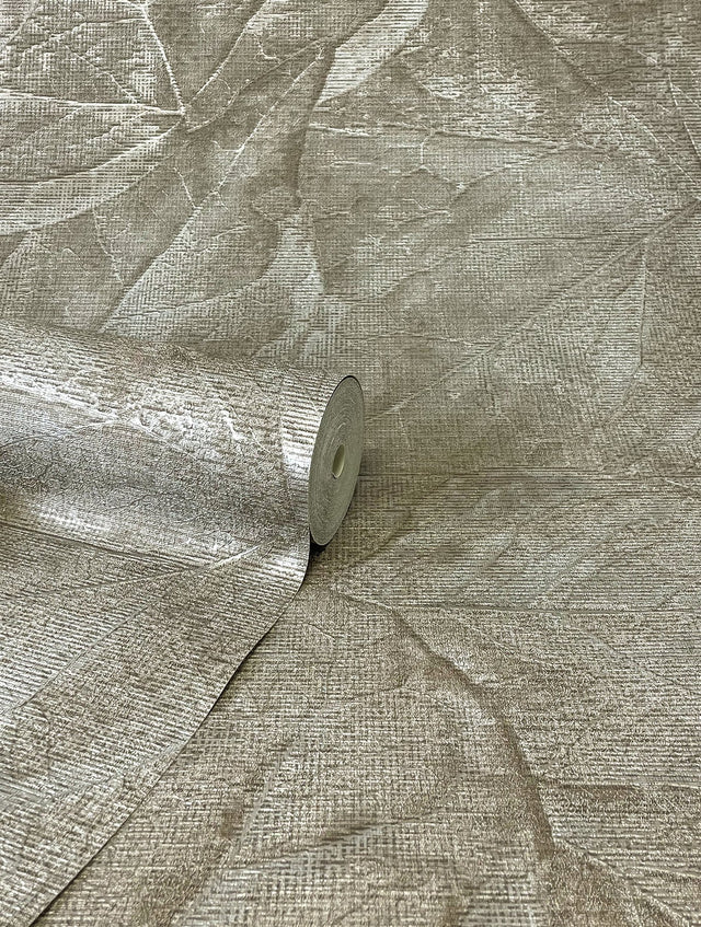 Aspen Stone Leaf Textured Heavy Weight Vinyl Wallpaper with Modern Botanical Leaves Pattern - Fine Decor M95661
