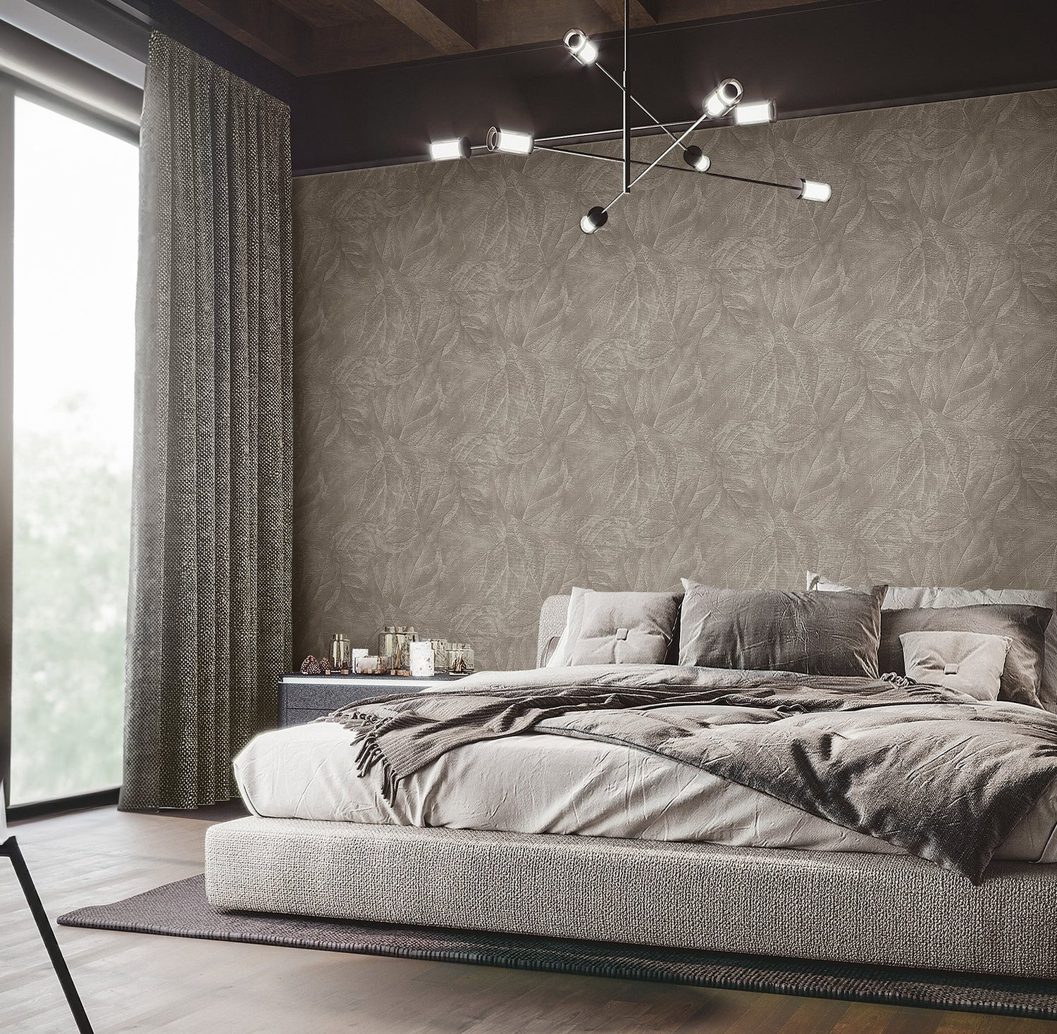 Aspen Stone Leaf Textured Heavy Weight Vinyl Wallpaper with Modern Botanical Leaves Pattern - Fine Decor M95661