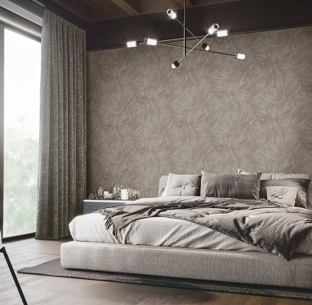 Aspen Stone Leaf Textured Heavy Weight Vinyl Wallpaper with Modern Botanical Leaves Pattern - Fine Decor M95661