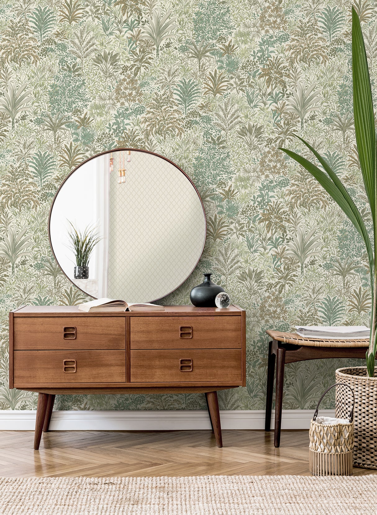 Meilani Green by Fine Decor Palm Landscape Wallpaper – Brewster Home Fashions M95676