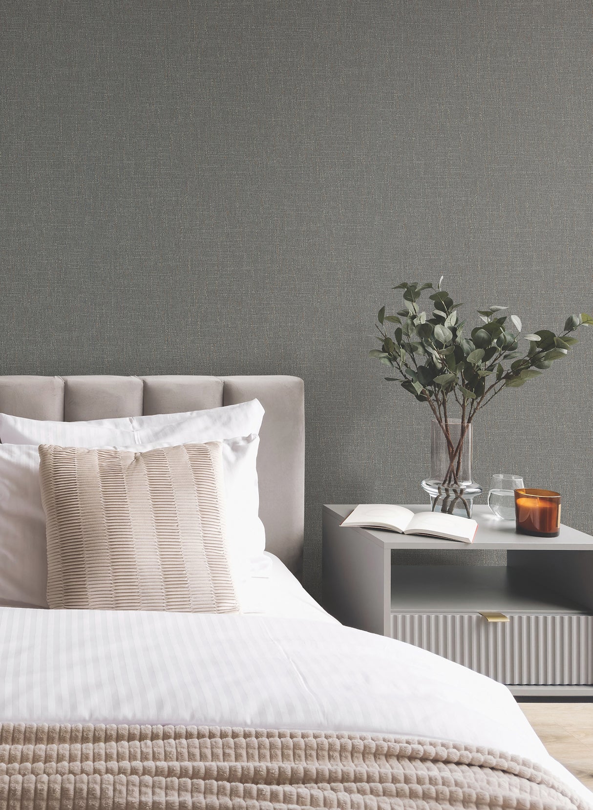 Highland Tweed Charcoal by Antonina Vella Faux Fabric Wallpaper – York Designer Series MA34916